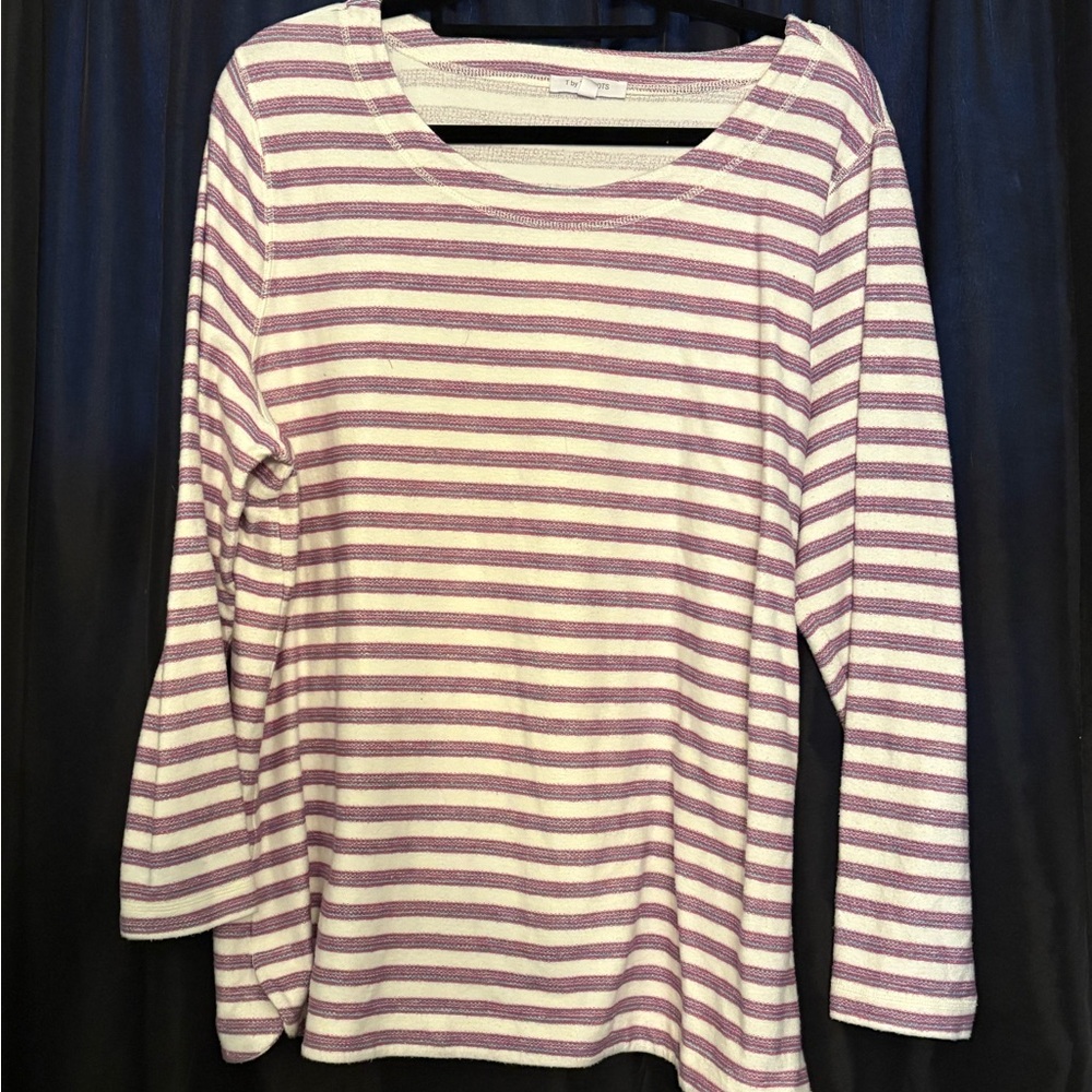 Cozy Purple and White Striped Long Sleeve Top